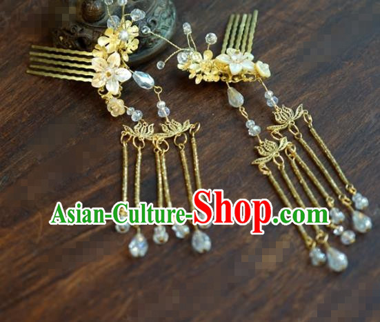 Traditional Chinese Ancient Queen Lotus Tassel Hair Combs Handmade Hanfu Court Hairpins Hair Accessories for Women