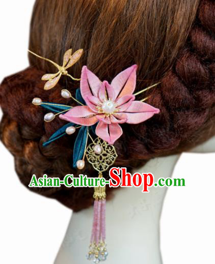 Traditional Chinese Ancient Queen Dragonfly Lotus Hair Clips Handmade Hanfu Court Hairpins Hair Accessories for Women