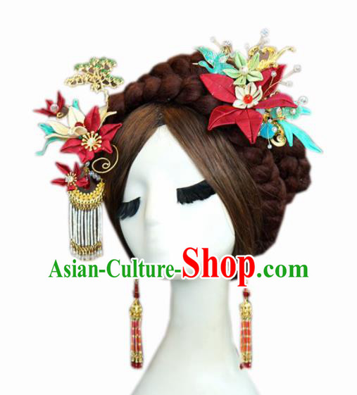 Traditional Chinese Wedding Hair Accessories Ancient Bride Tassel Hairpins Complete Set for Women