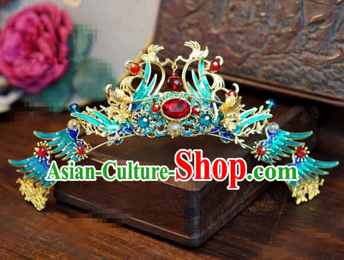 Traditional Chinese Ancient Queen Cloisonne Hair Crown Handmade Hanfu Court Hairpins Hair Accessories for Women