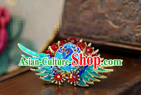 Traditional Chinese Ancient Queen Cloisonne Crane Hair Clip Handmade Hanfu Court Hairpins Hair Accessories for Women