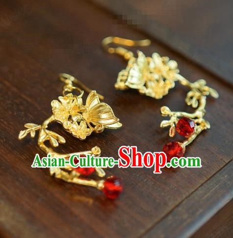 Traditional Chinese Handmade Court Golden Butterfly Ear Accessories Ancient Princess Earrings for Women