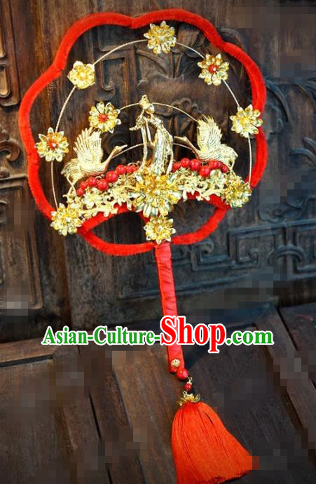 Traditional Chinese Handmade Court Red Palace Fan Ancient Bride Wedding Fans for Women