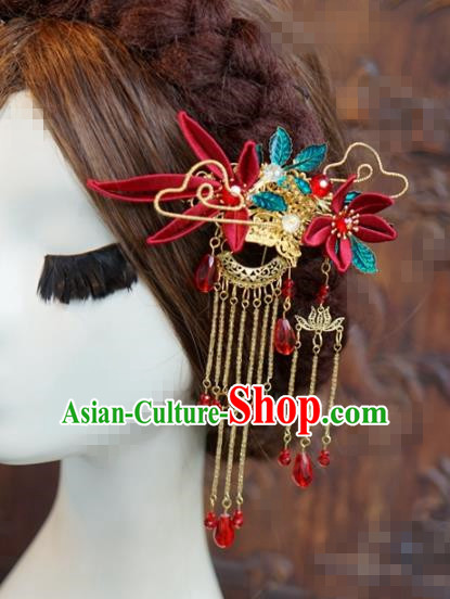 Traditional Chinese Handmade Court Maple Leaf Hairpins Hair Accessories Ancient Queen Hanfu Tassel Hair Clip for Women