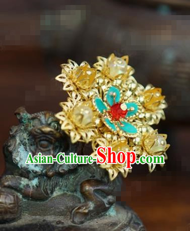 Traditional Chinese Ancient Bride Golden Flowers Hair Clip Handmade Hanfu Court Queen Hairpins Hair Accessories for Women