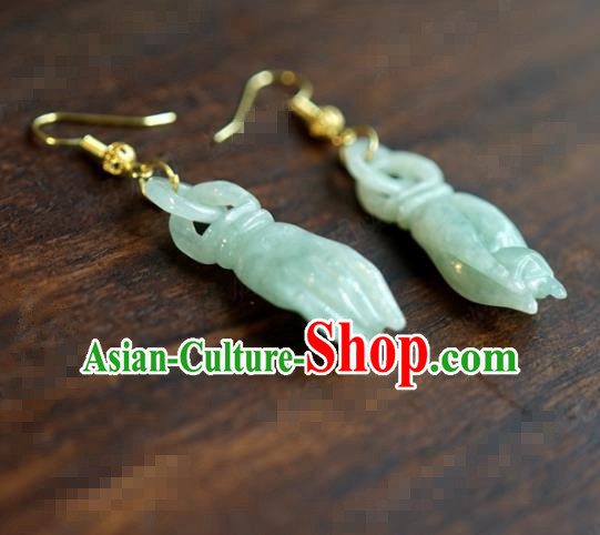 Traditional Chinese Handmade Court Ear Accessories Ancient Princess Jade Finger Citron Earrings for Women