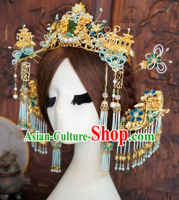 Traditional Chinese Wedding Phoenix Coronet Hair Accessories Ancient Bride Hairpins Complete Set for Women