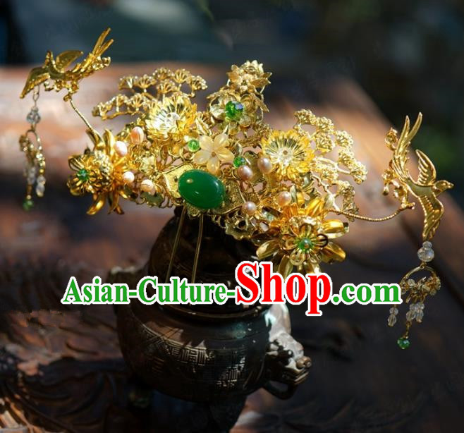 Traditional Chinese Handmade Court Golden Bird Hair Crown Hairpins Hair Accessories Ancient Hanfu Hair Clip for Women