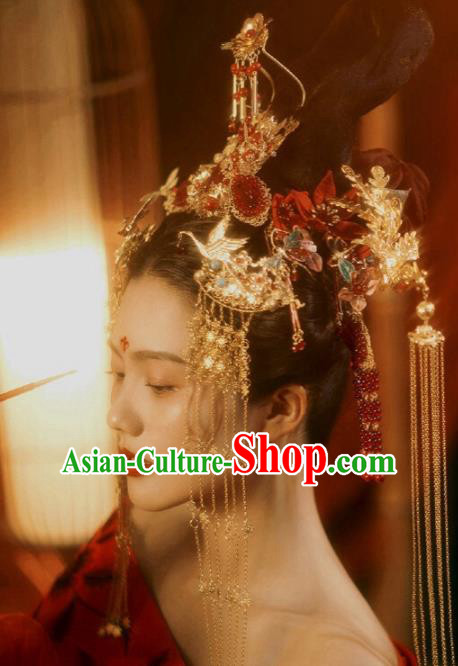 Traditional Chinese Wedding Hair Accessories Ancient Bride Phoenix Coronet Hairpins Complete Set for Women