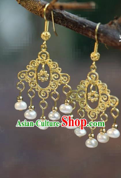 Traditional Chinese Handmade Court Golden Ear Accessories Ancient Princess Earrings for Women