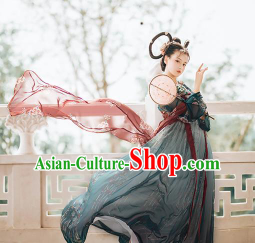 Traditional Chinese Tang Dynasty Court Replica Costumes Ancient Imperial Consort Deep Green Hanfu Dress for Women