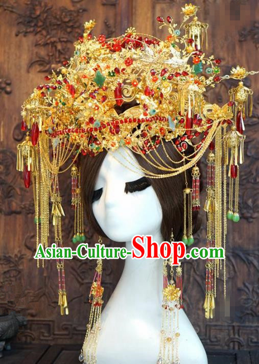 Traditional Chinese Wedding Luxury Phoenix Coronet Hair Accessories Ancient Bride Tassel Hairpins Complete Set for Women