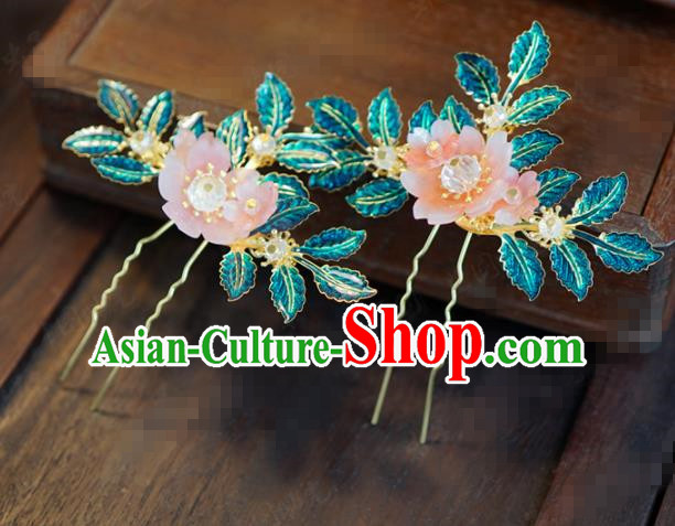 Traditional Chinese Ancient Bride Blue Leaf Hair Clip Hanfu Court Queen Hairpins Handmade Hair Accessories for Women