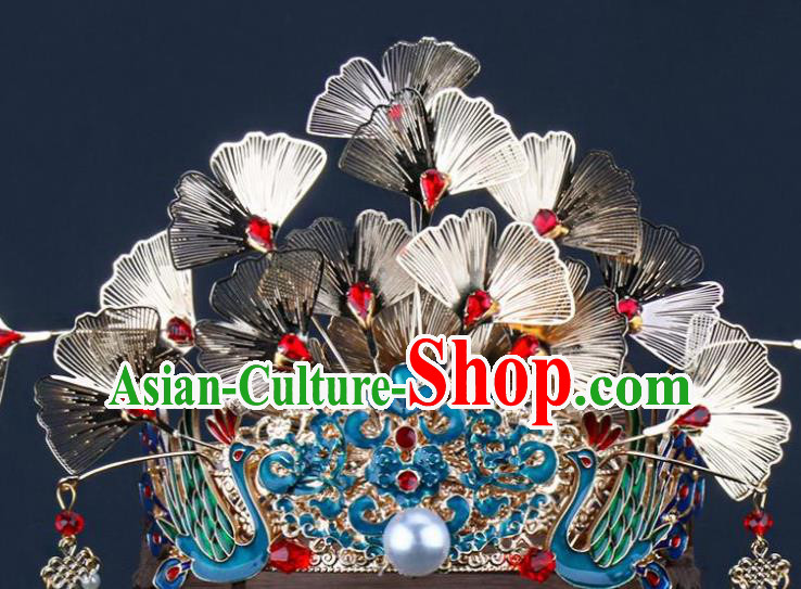 Traditional Chinese Wedding Ginkgo Leaf Phoenix Coronet Luxury Hair Accessories Ancient Bride Hairpins Complete Set for Women