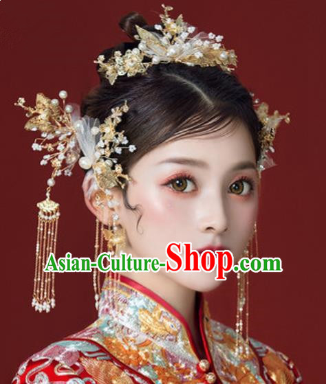 Traditional Chinese Wedding Hair Clips Hair Accessories Ancient Bride Tassel Hairpins Complete Set for Women