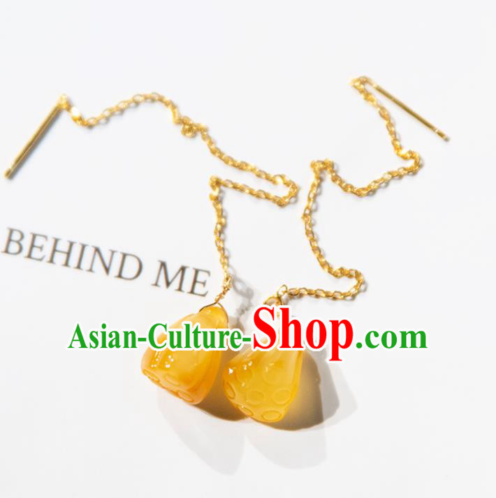 Traditional Chinese Handmade Court Yellow Lotus Seedpod Tassel Ear Accessories Classical Earrings for Women