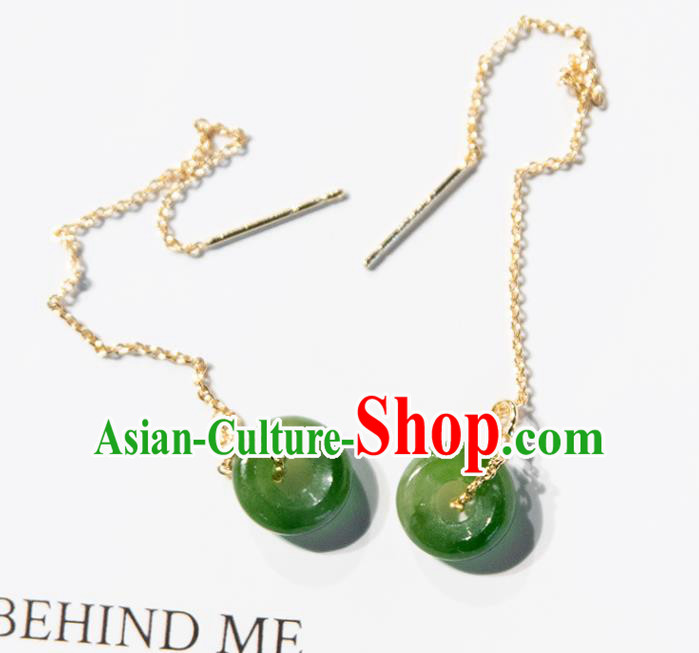 Traditional Chinese Handmade Court Green Ring Tassel Ear Accessories Classical Earrings for Women