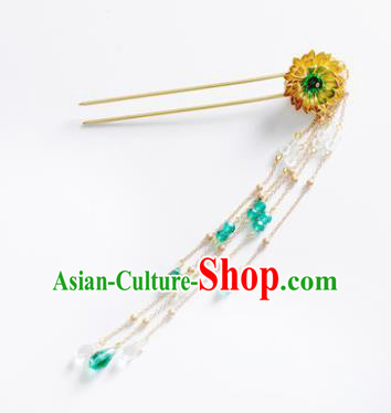 Traditional Chinese Ancient Hanfu Golden Lotus Tassel Hair Clip Court Queen Hairpins Handmade Hair Accessories for Women