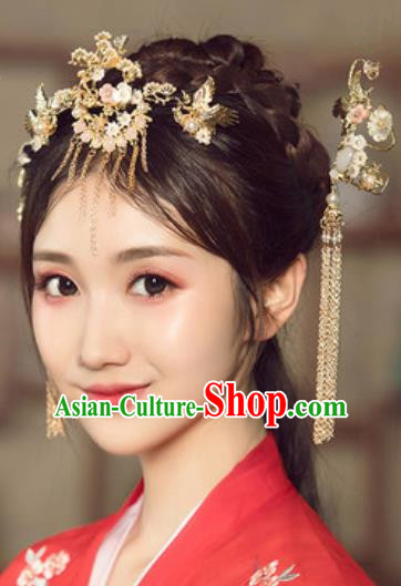 Traditional Chinese Wedding Court Crane Hair Crown Hair Accessories Ancient Bride Tassel Hairpins Complete Set for Women