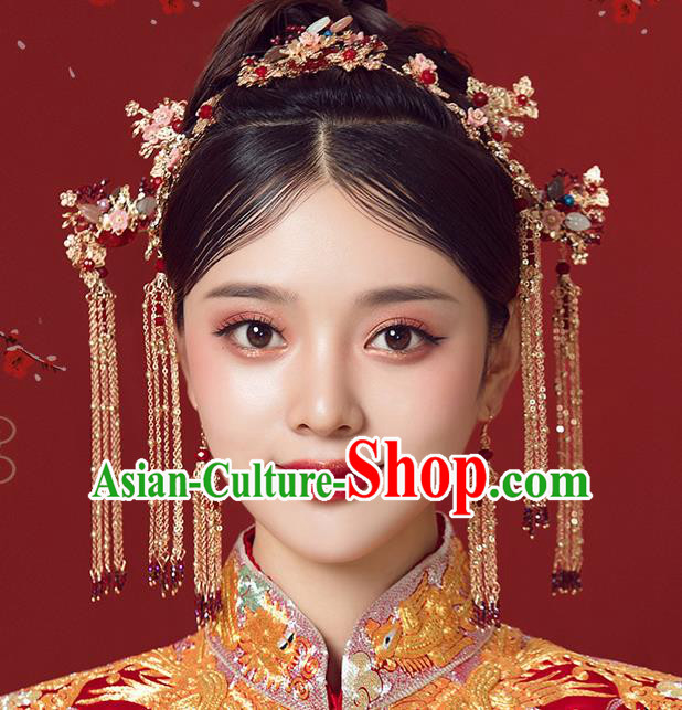 Traditional Chinese Wedding Court Hair Clasp Hair Accessories Ancient Bride Tassel Hairpins Complete Set for Women