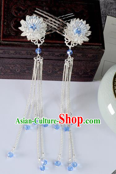 Traditional Chinese Ancient Hanfu White Flower Tassel Hair Combs Court Queen Hairpins Handmade Hair Accessories for Women