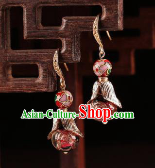 Traditional Chinese Handmade Court Ear Accessories Classical Enamel Red Earrings for Women
