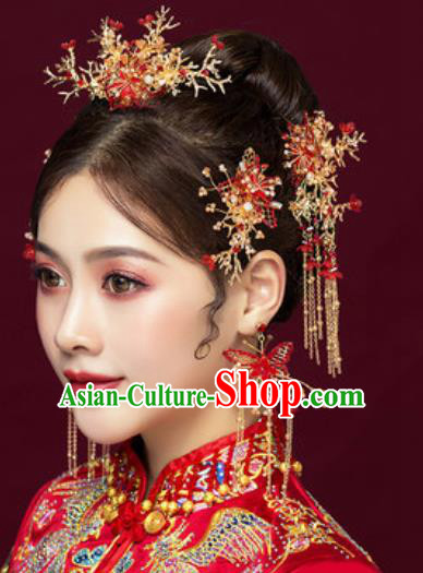 Traditional Chinese Wedding Butterfly Phoenix Coronet Luxury Hair Accessories Ancient Bride Hairpins Complete Set for Women