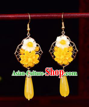 Traditional Chinese Classical Yellow Flower Earrings Handmade Court Ear Accessories for Women