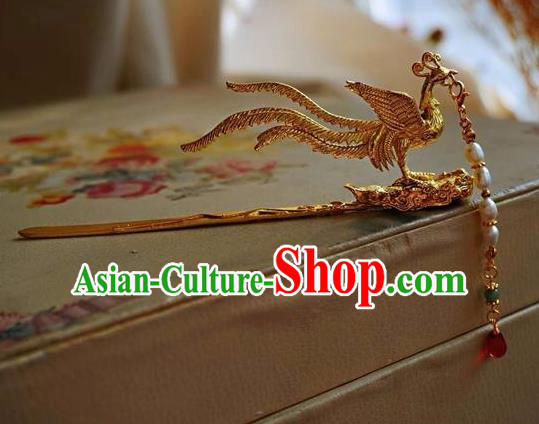 Traditional Chinese Hanfu Pearls Tassel Phoenix Hair Clip Ancient Court Queen Hairpins Handmade Hair Accessories for Women