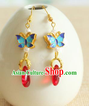 Traditional Chinese Handmade Court Ear Accessories Classical Blueing Butterfly Earrings for Women