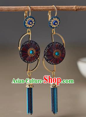 Traditional Chinese Handmade Court Ear Accessories Classical Blue Tassel Earrings for Women