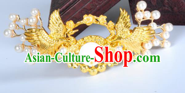 Traditional Chinese Ancient Hanfu Golden Crane Hair Crown Court Queen Hairpins Handmade Hair Accessories for Women