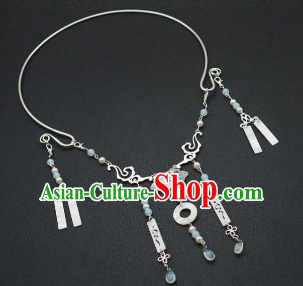 Traditional Chinese Handmade Court Blue Beads Necklace Jewelry Accessories Ancient Princess Necklet for Women