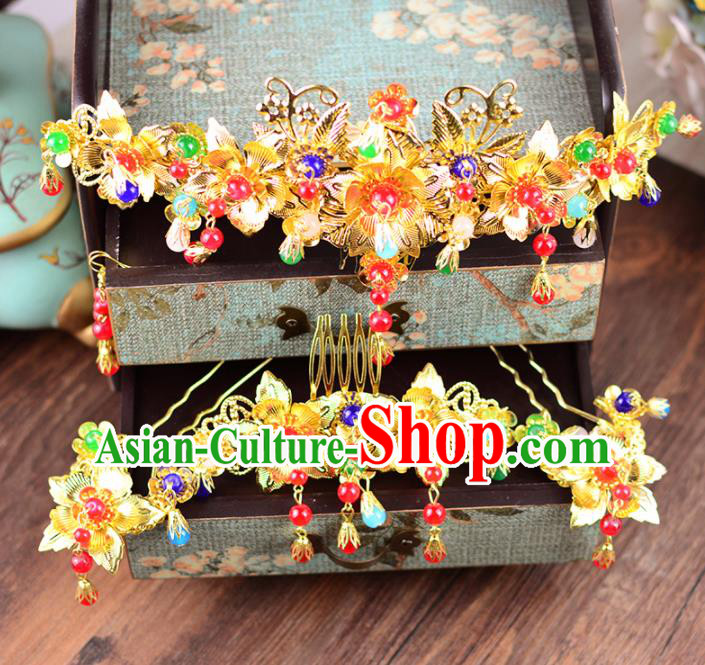 Traditional Chinese Handmade Wedding Hair Combs Ancient Bride Hairpins Luxury Hair Accessories Complete Set