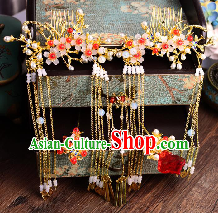 Traditional Chinese Handmade Wedding Plum Hair Combs Ancient Bride Hairpins Luxury Hair Accessories Complete Set