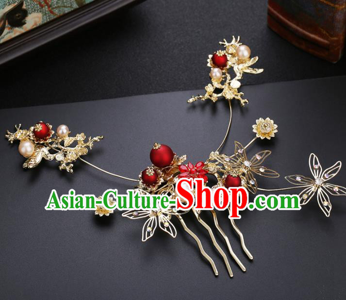 Traditional Chinese Wedding Hair Comb Handmade Ancient Bride Hairpins Hair Accessories Complete Set