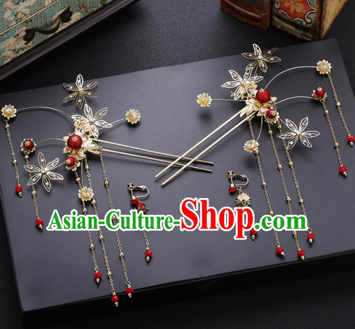 Traditional Chinese Wedding Hair Comb Handmade Ancient Bride Hairpins Hair Accessories Complete Set