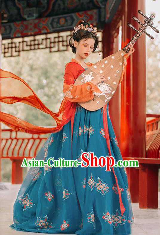 Traditional Chinese Tang Dynasty Imperial Concubine Replica Costumes Ancient Flying Apsaras Green Hanfu Dress for Women