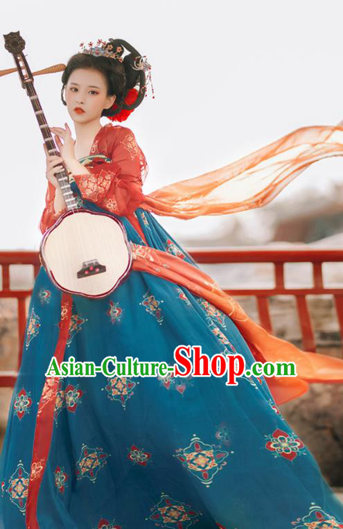 Traditional Chinese Tang Dynasty Replica Costumes Ancient Imperial Concubine Flying Apsaras Green Hanfu Dress for Women