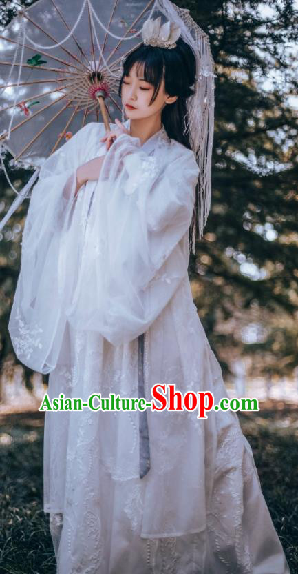 Traditional Chinese Tang Dynasty Court Princess Replica Costumes Ancient Apsaras White Hanfu Dress for Women