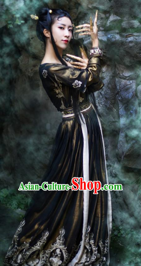 Traditional Chinese Tang Dynasty Princess Replica Costumes Ancient Apsaras Peri Black Hanfu Dress for Women