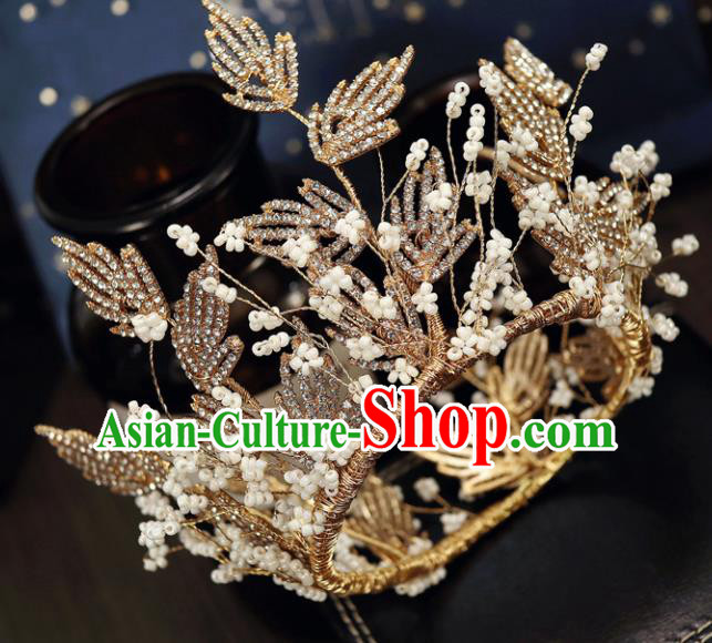 Handmade Baroque Princess Golden Crystal Royal Crown Children Hair Clasp Hair Accessories for Kids