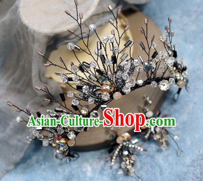 Handmade Baroque Princess Black Crystal Royal Crown Children Hair Clasp Hair Accessories for Kids