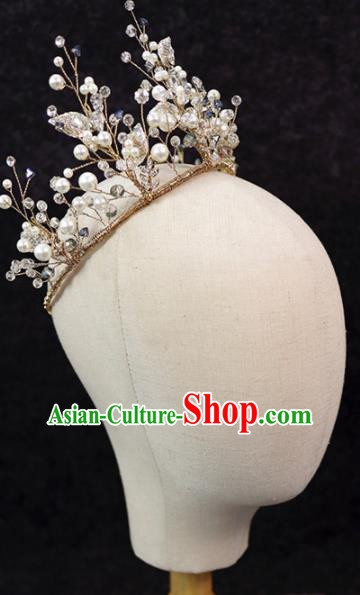 Handmade Baroque Princess Rhinestone Leaf Royal Crown Children Hair Clasp Hair Accessories for Kids