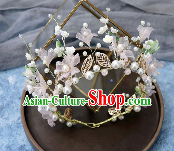 Handmade Baroque Princess Silk Flowers Royal Crown Children Hair Clasp Hair Accessories for Kids