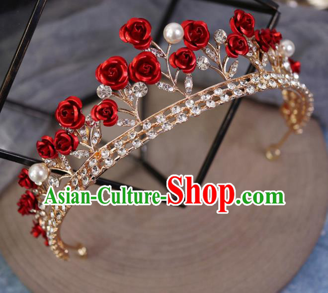 Handmade Baroque Princess Red Roses Royal Crown Children Hair Clasp Hair Accessories for Kids