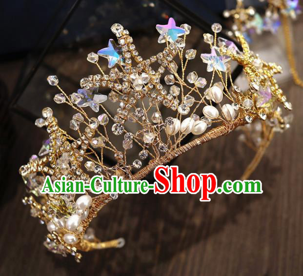 Handmade Baroque Princess Beads Stars Royal Crown Children Hair Clasp Hair Accessories for Kids