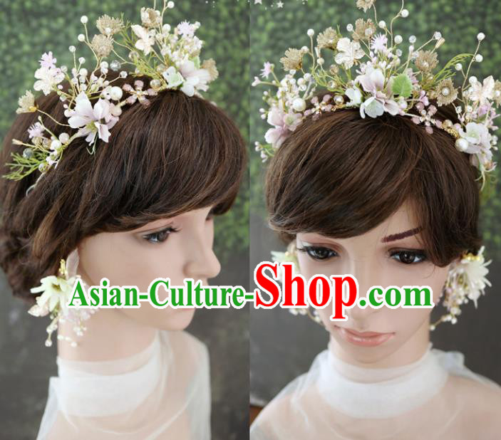 Handmade Baroque Princess Lilac Flowers Royal Crown Children Hair Clasp Hair Accessories for Kids