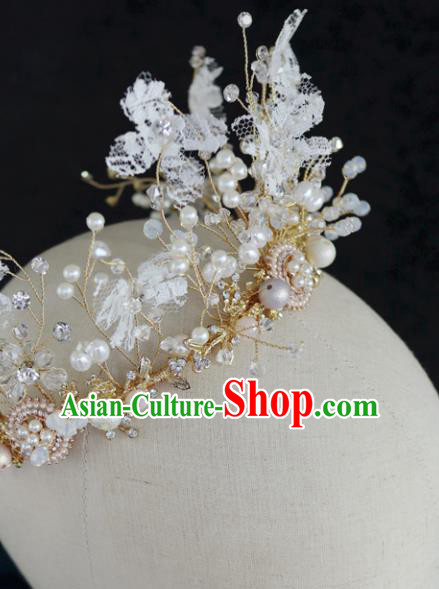 Handmade Baroque Princess Lace Butterfly Royal Crown Children Hair Clasp Hair Accessories for Kids