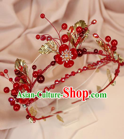 Handmade Baroque Princess Red Beads Royal Crown Children Hair Clasp Hair Accessories for Kids